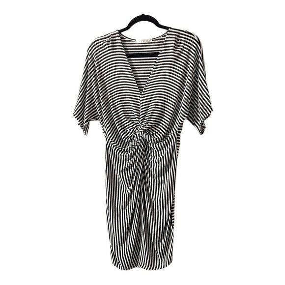 Potter's Pot Knot Front Black White Striped Dolman Sleeve Dress M - Picture 1 of 9